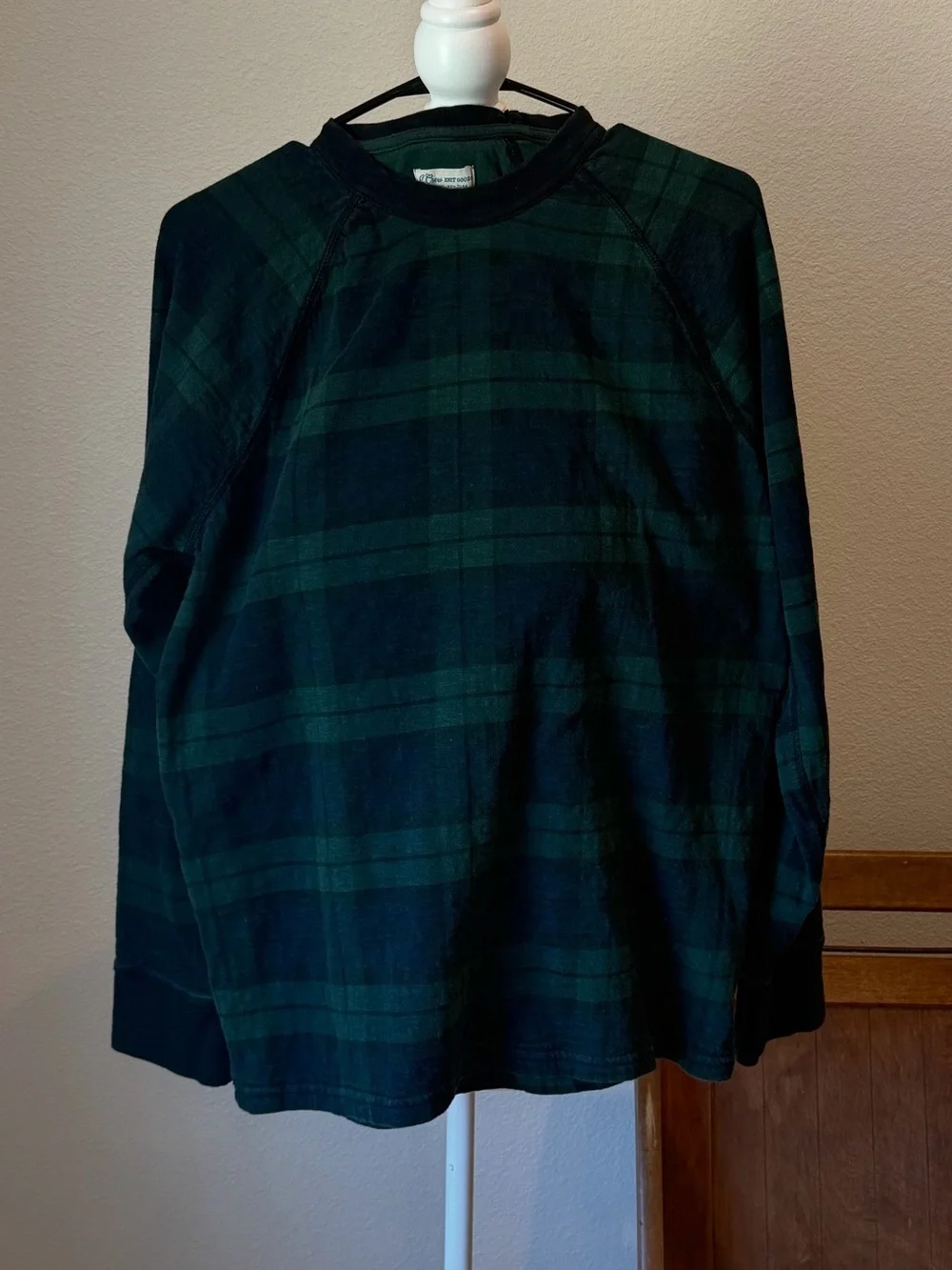 J. Crew Black and Green Plaid Double Knit Lounge Long-Sleeve Pajama Top